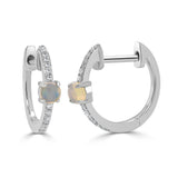 14K Gold Opal & Diamond Huggie Earrings
