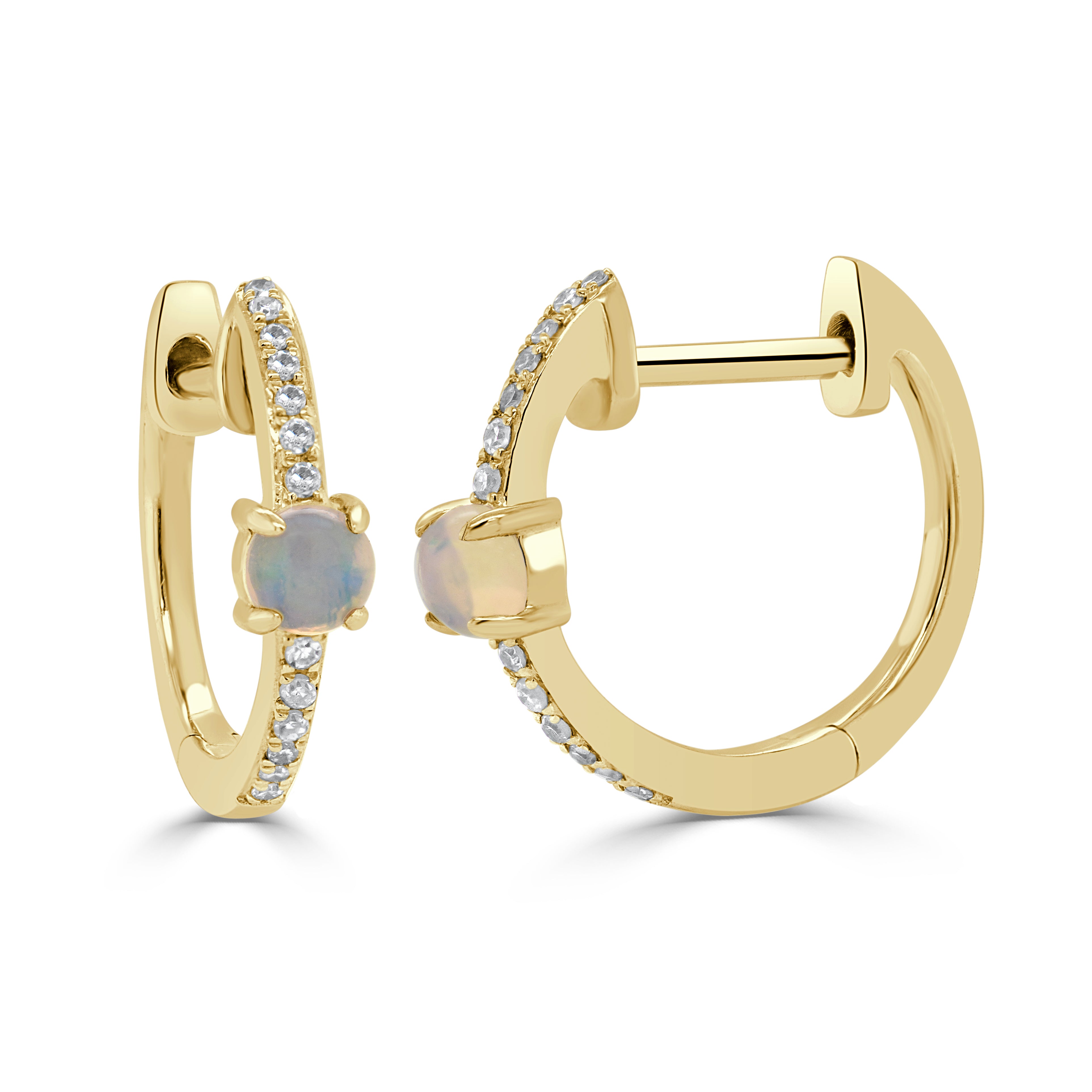 14K Gold Opal & Diamond Huggie Earrings