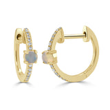 14K Gold Opal & Diamond Huggie Earrings