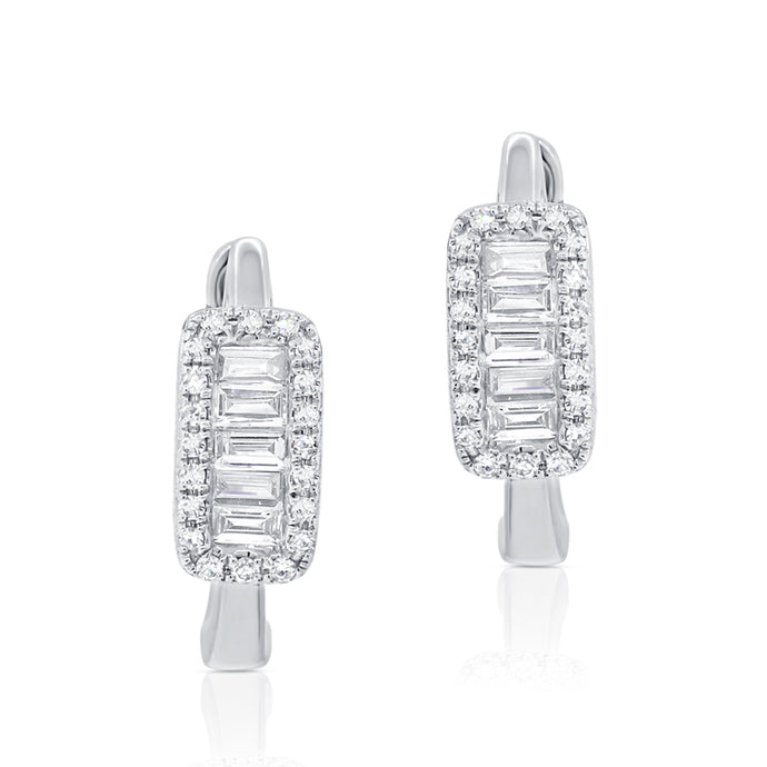14K Gold & Baguette Diamond Huggie Earrings