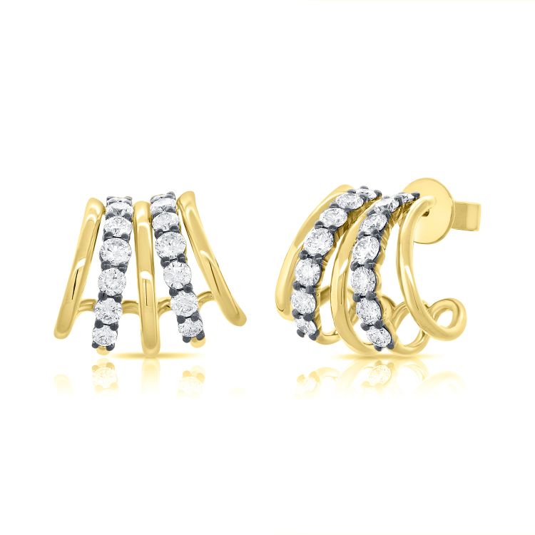 14K Gold Diamond Cage Earrings with Black Rhodium - 1.27 CT