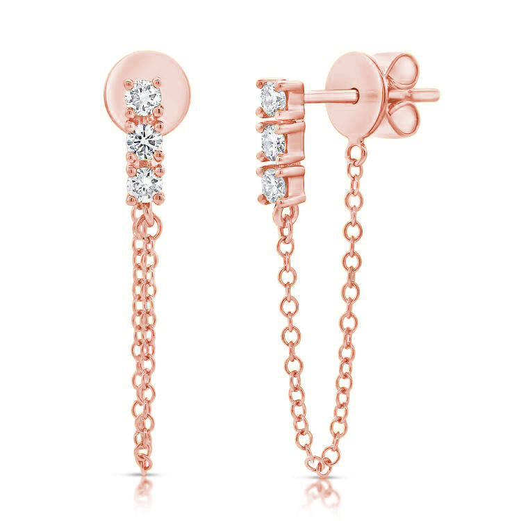 14K Gold & Diamond Chain Dangle Earrings - 0.21ct