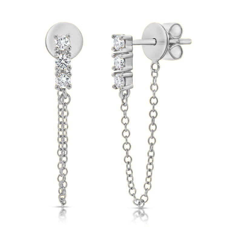 14K Gold & Diamond Chain Dangle Earrings - 0.21ct