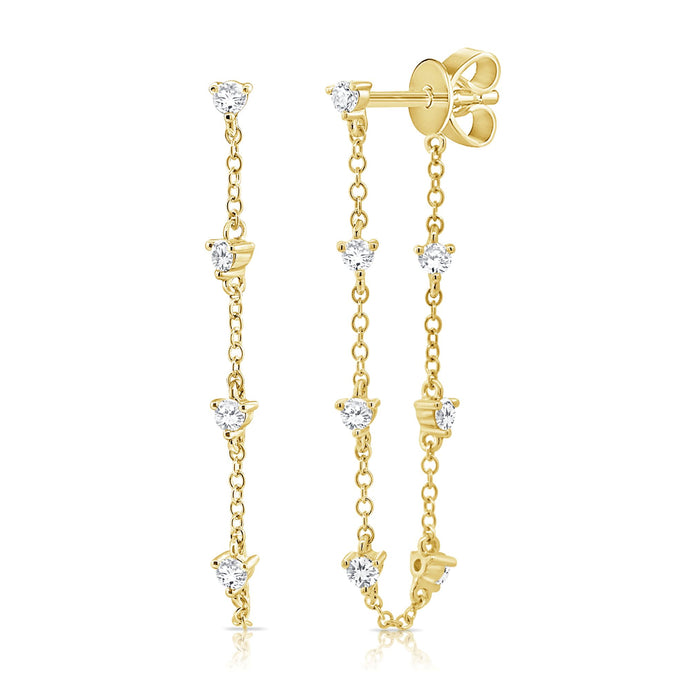 14K Gold Diamond Chain Dangle Earrings