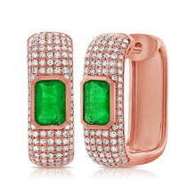 Load image into Gallery viewer, 14K Gold Emerald &amp; Diamond Huggie Earrings