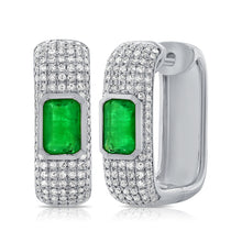 Load image into Gallery viewer, 14K Gold Emerald &amp; Diamond Huggie Earrings