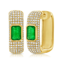 Load image into Gallery viewer, 14K Gold Emerald &amp; Diamond Huggie Earrings