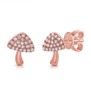 14K Gold & Diamond Mushroom Stud Earrings
