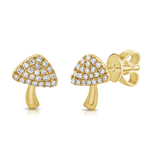14K Gold & Diamond Mushroom Stud Earrings