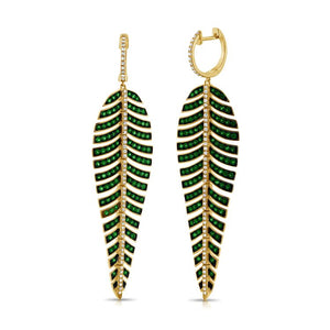 14K Gold & Gemstone Feather Dangle Earrings