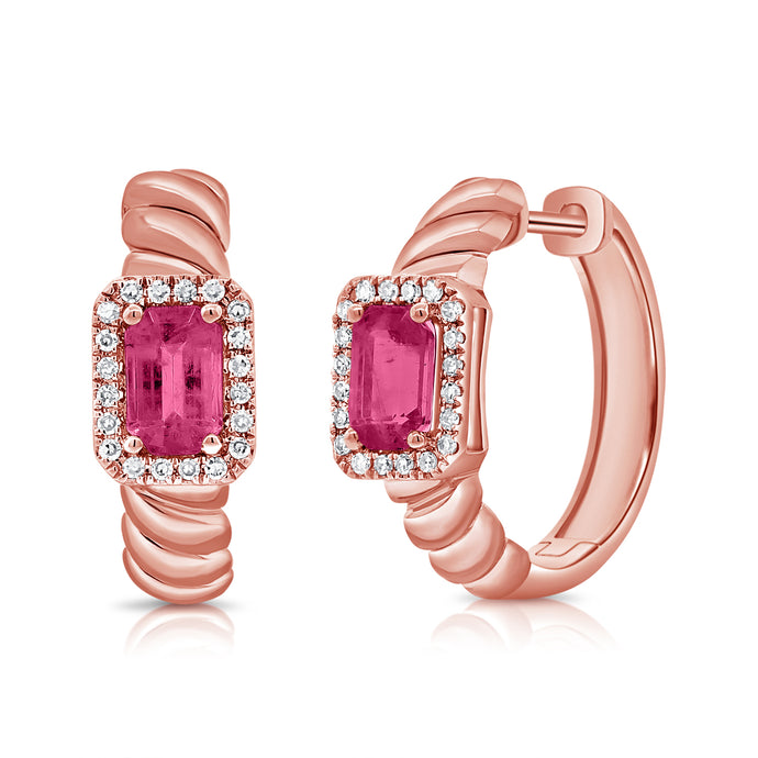 14K Gold Pink Sapphire & Diamond Earrings
