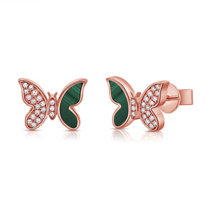 14K Gold Malachite & Diamond Butterfly Earrings