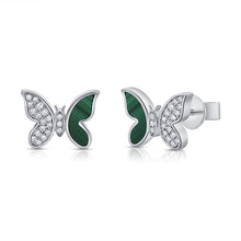 Load image into Gallery viewer, 14K Gold Malachite &amp; Diamond Butterfly Earrings