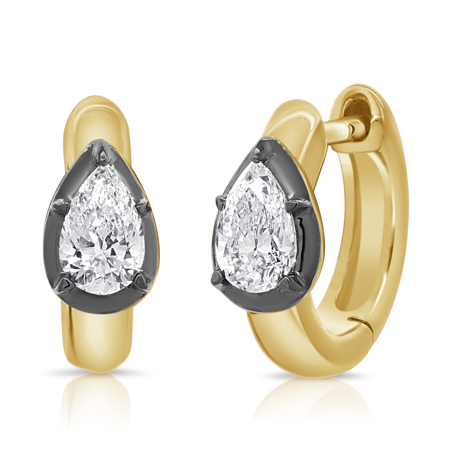 14K Gold Pear Shape Diamond Black Rhodium Huggie - 0.32 CT