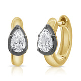 14K Gold Pear Shape Diamond Black Rhodium Huggie - 0.32 CT