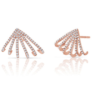 14k Gold & Diamond Cage Huggie Earrings