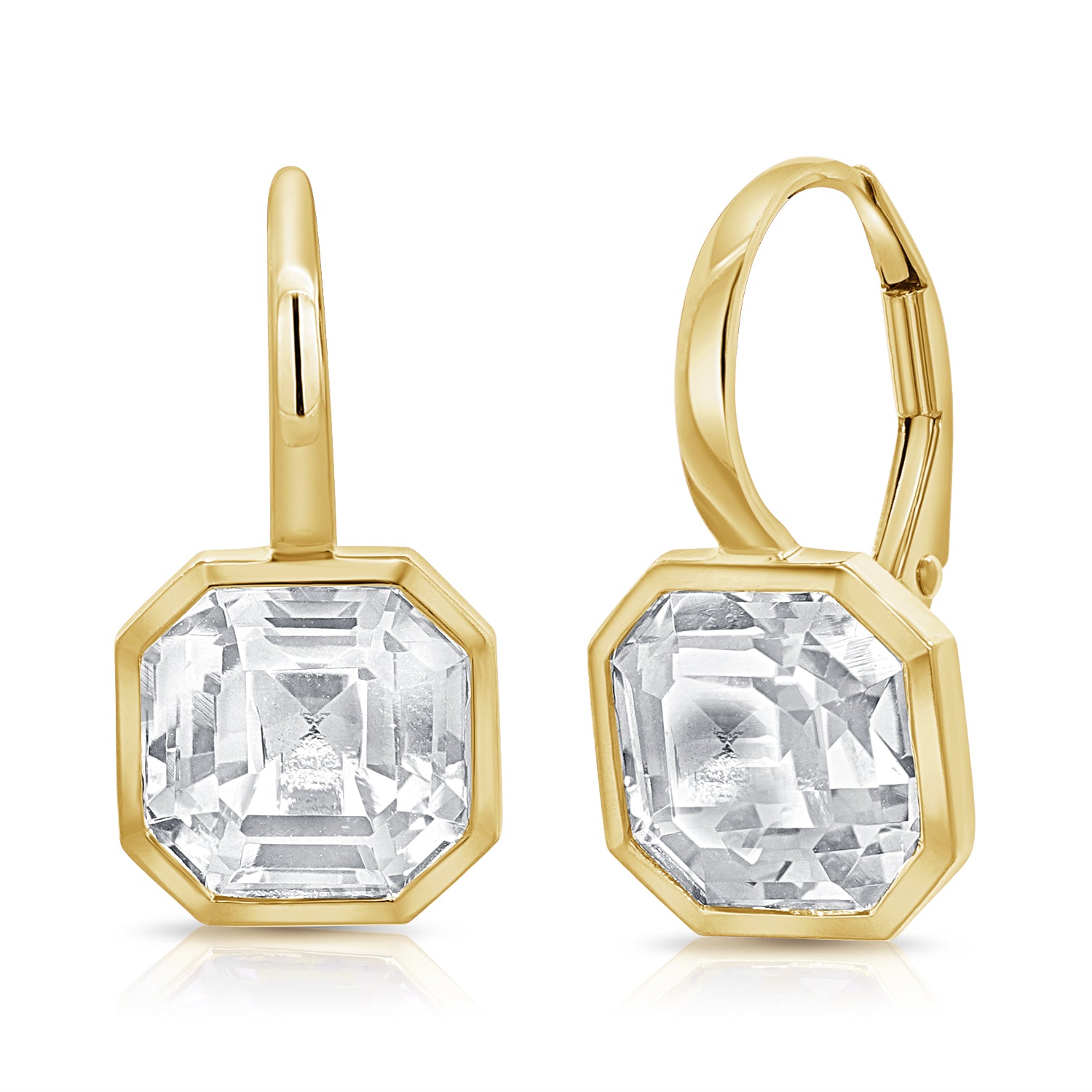 14K Gold White Topaz Dangle Earrings- 10.40 CT