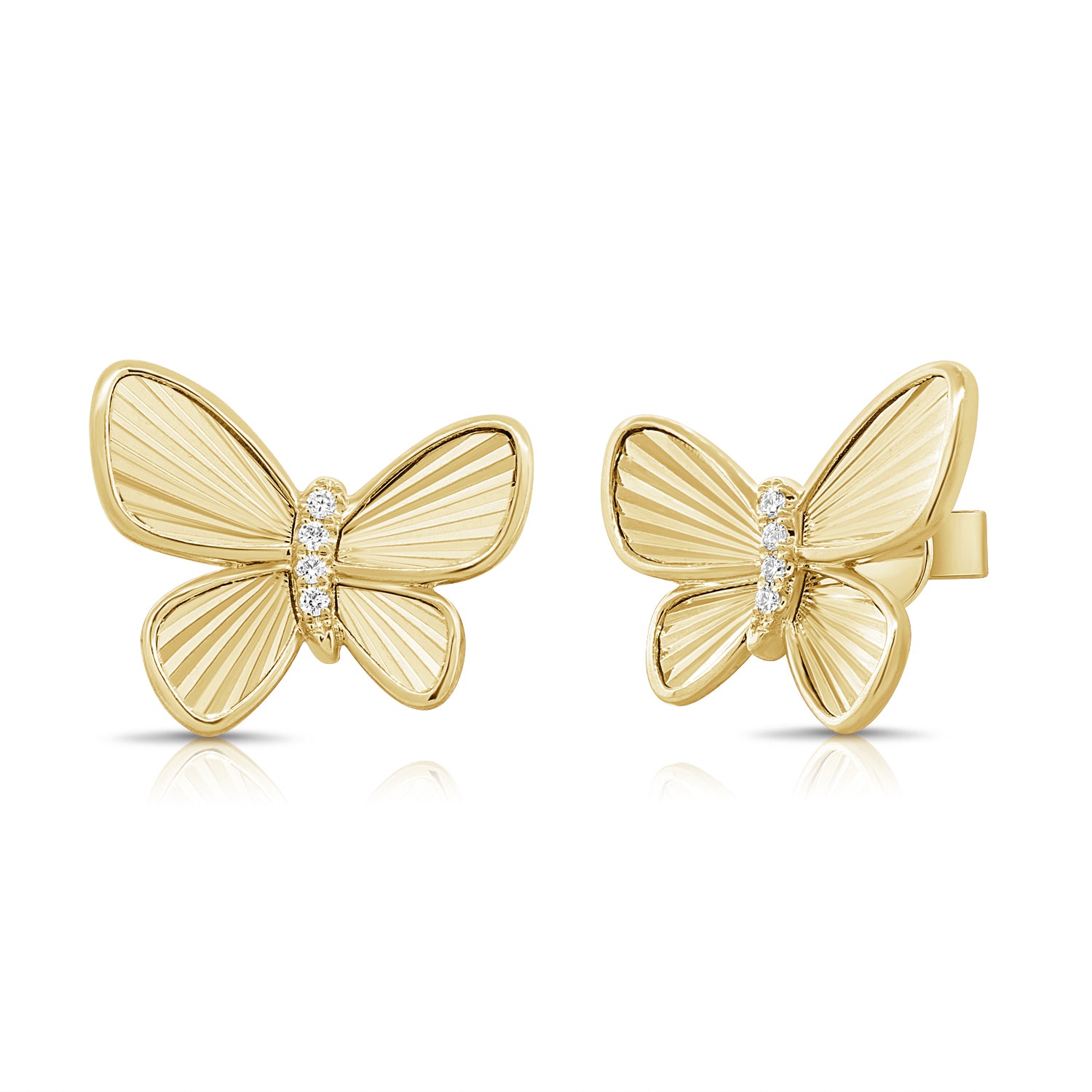 14K Gold Diamond Fluted Butterfly Earrings - 0.06 CT