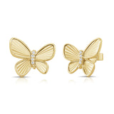 14K Gold Diamond Fluted Butterfly Earrings - 0.06 CT