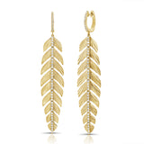 14K Gold Diamond Feather Long Earrings- 0.68 CT