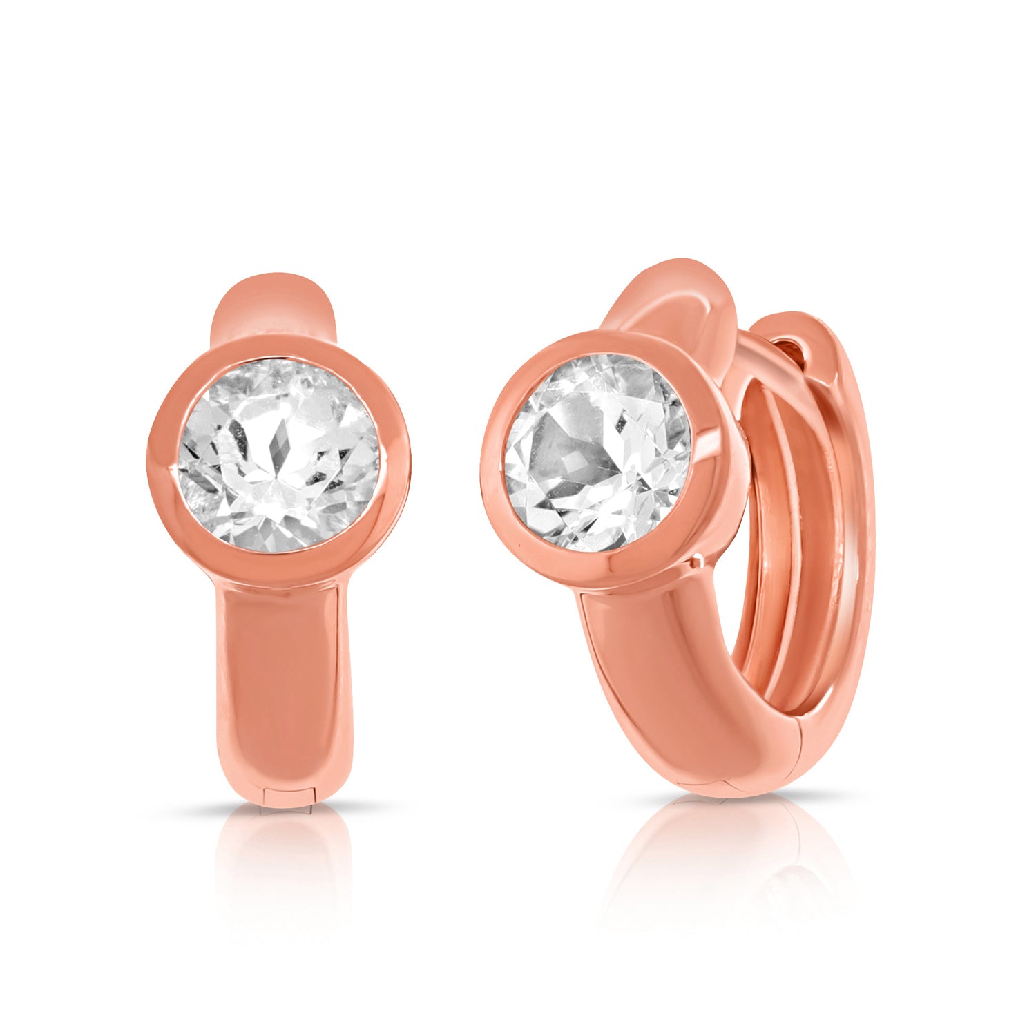 14K Gold White Topaz Huggie Earrings - 0.96 CT