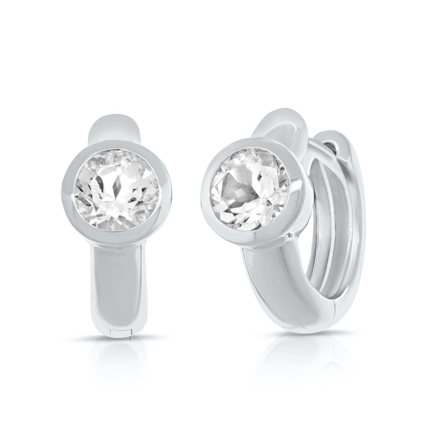 14K Gold White Topaz Huggie Earrings - 0.96 CT