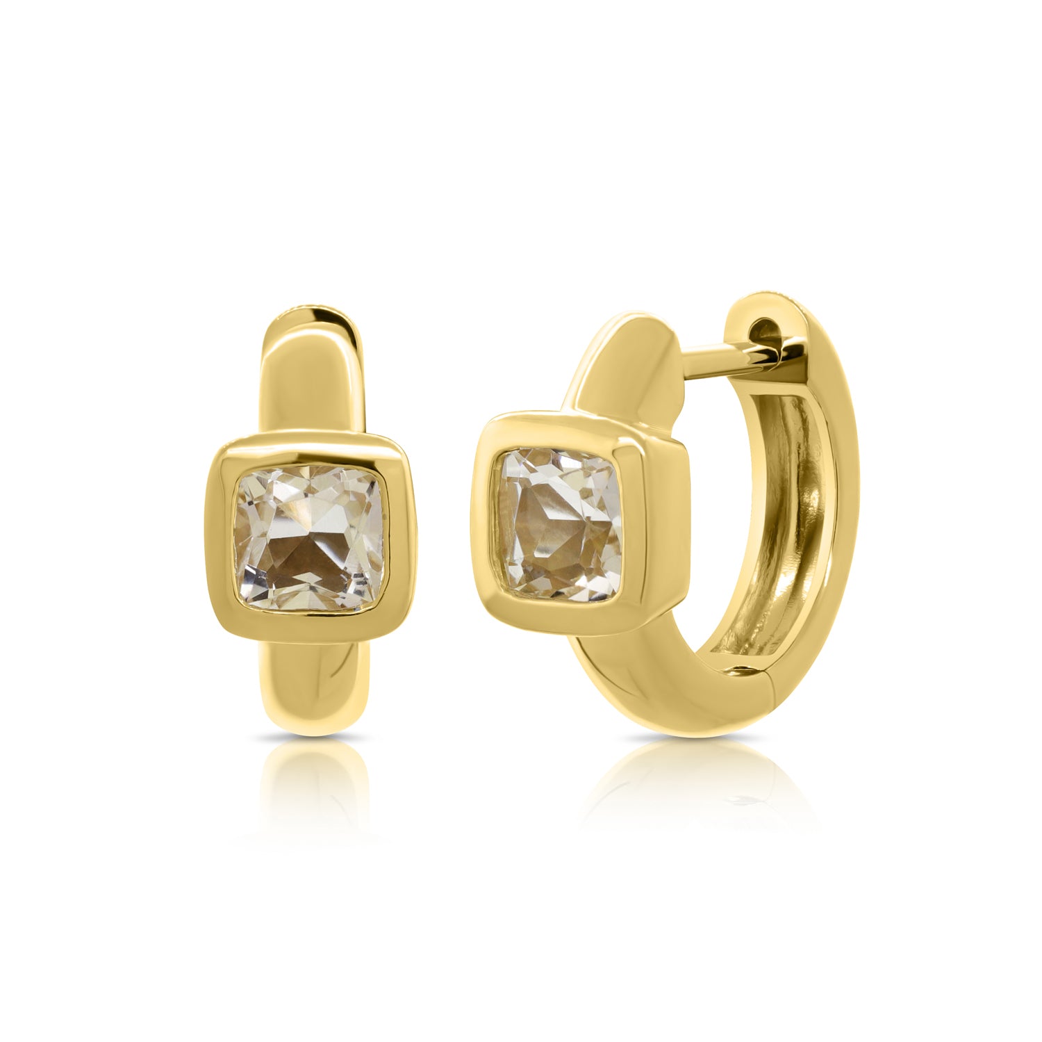 14K Gold White Topaz Huggie Earrings - 1.16 CT