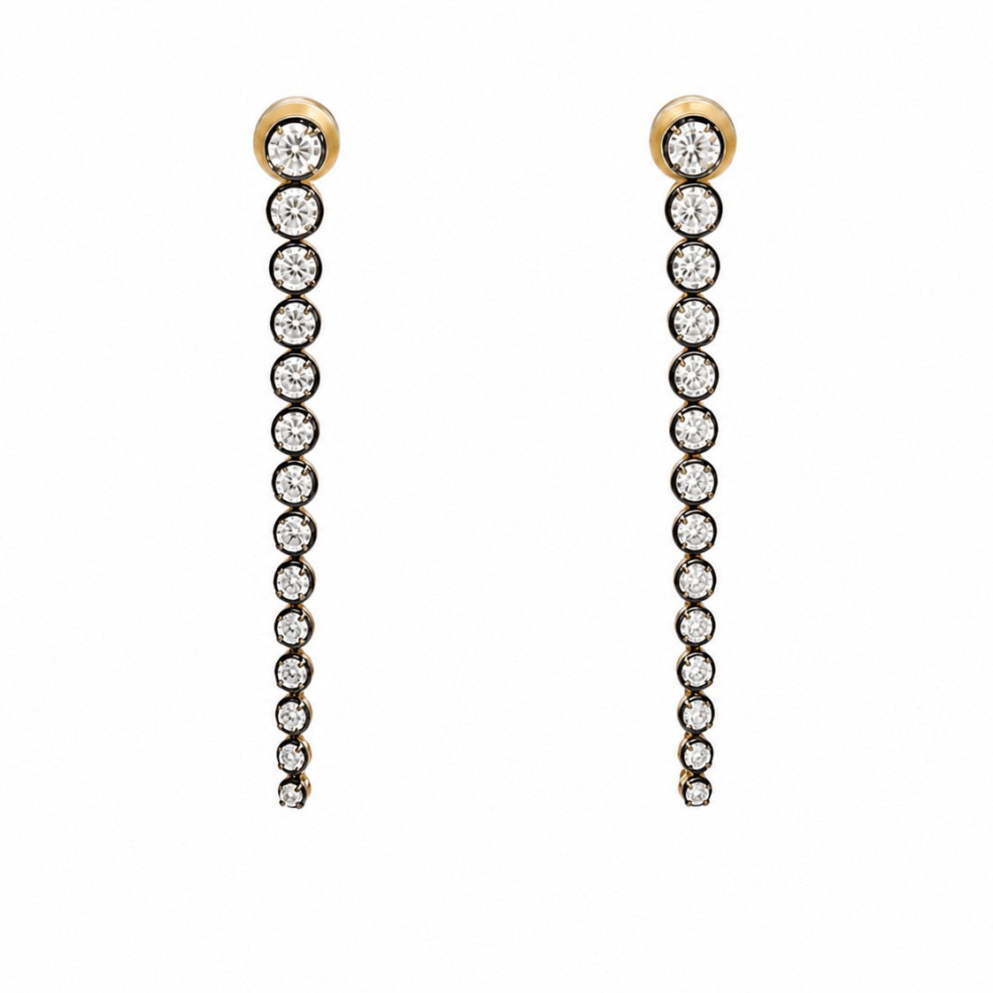 14K Gold Diamond Graduating Long Dangle Earrings with Black Rhodium- 2.42 CT