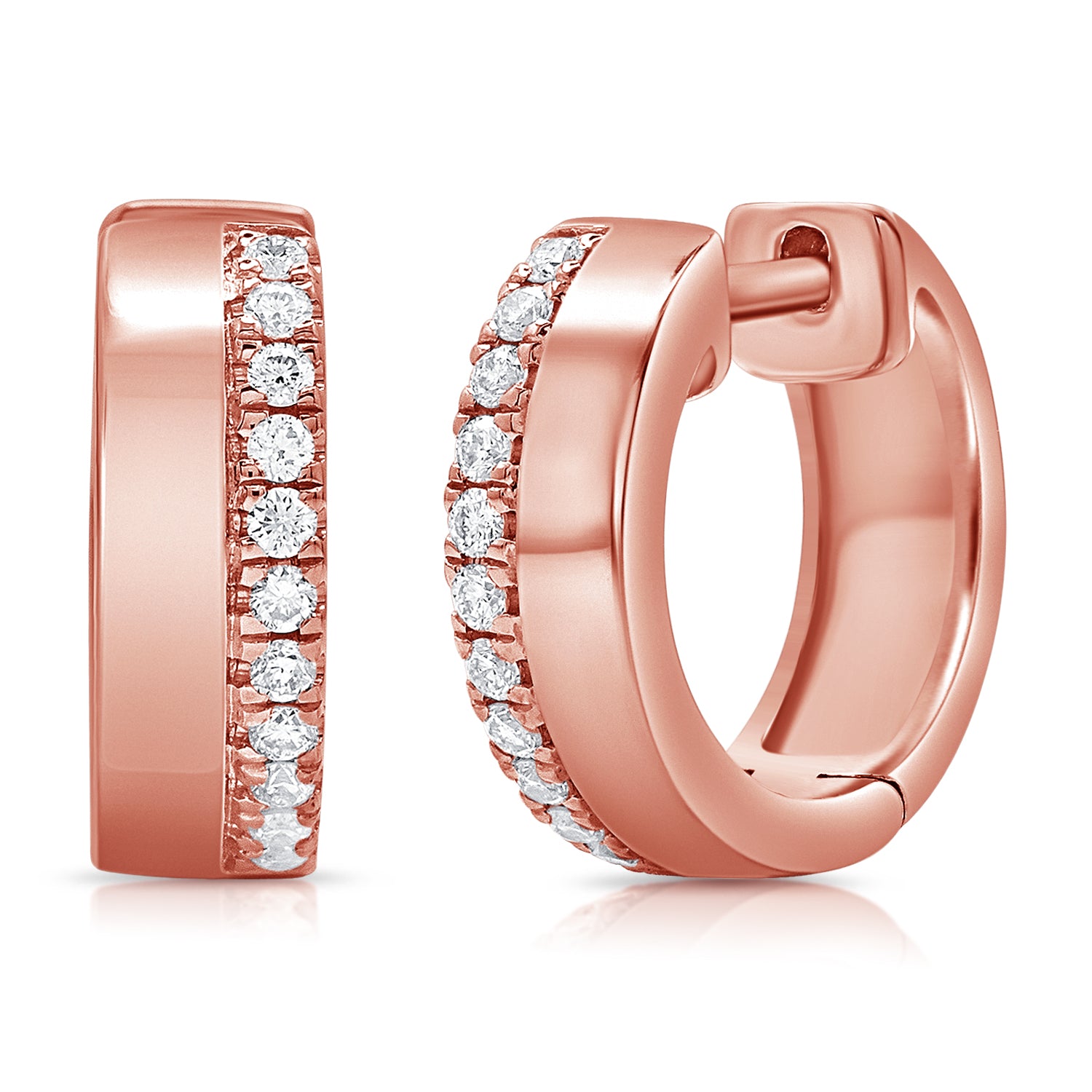 14k Gold & Diamond Huggie Earrings- 0.18 ct.