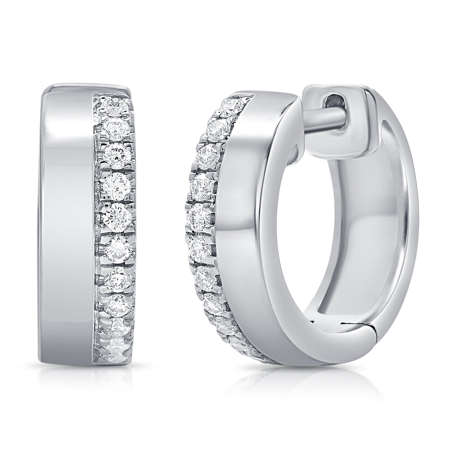 14k Gold & Diamond Huggie Earrings- 0.18 ct.