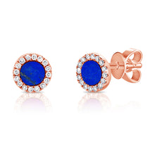 Load image into Gallery viewer, 14K Gold Lapis &amp; Diamond Small Disc Stud Earrings