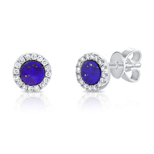 Load image into Gallery viewer, 14K Gold Lapis &amp; Diamond Small Disc Stud Earrings