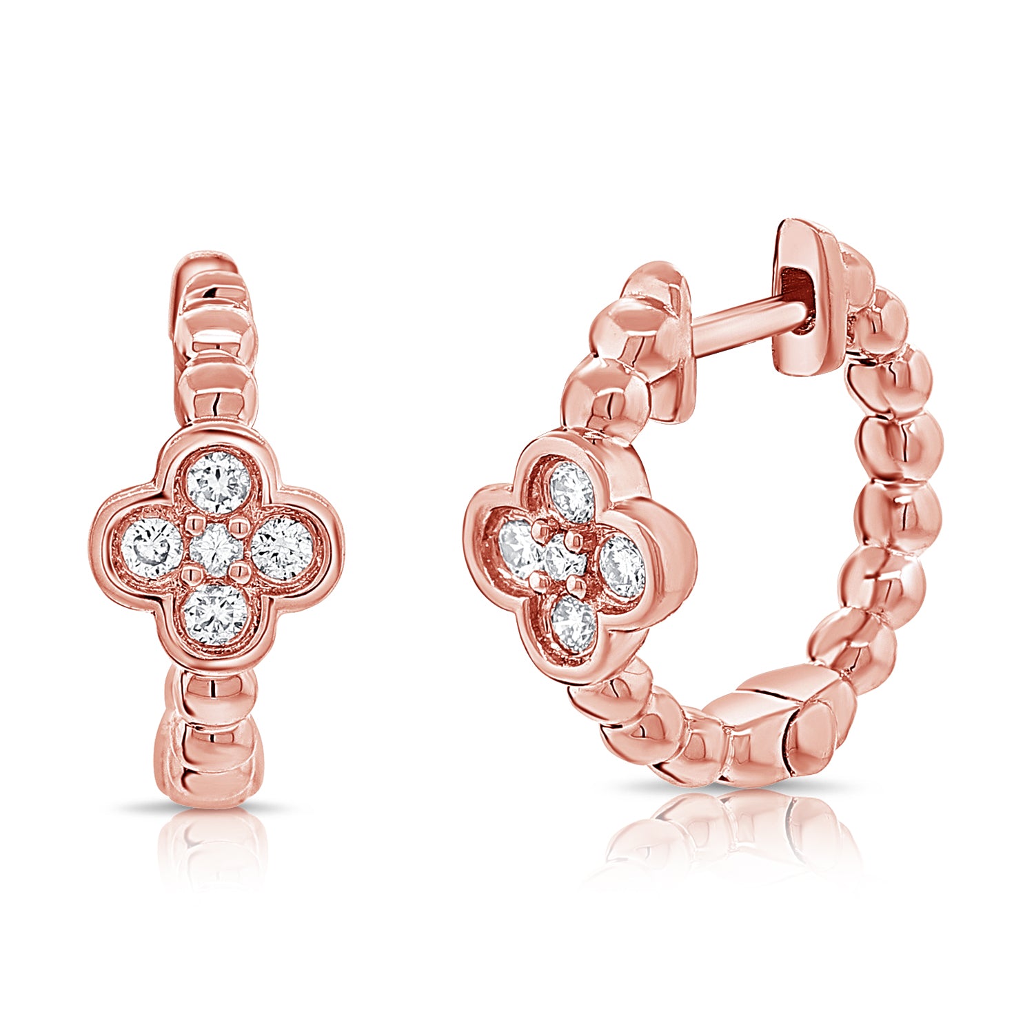 14K Gold Diamond Clover Huggie Earrings - 0.20 CT