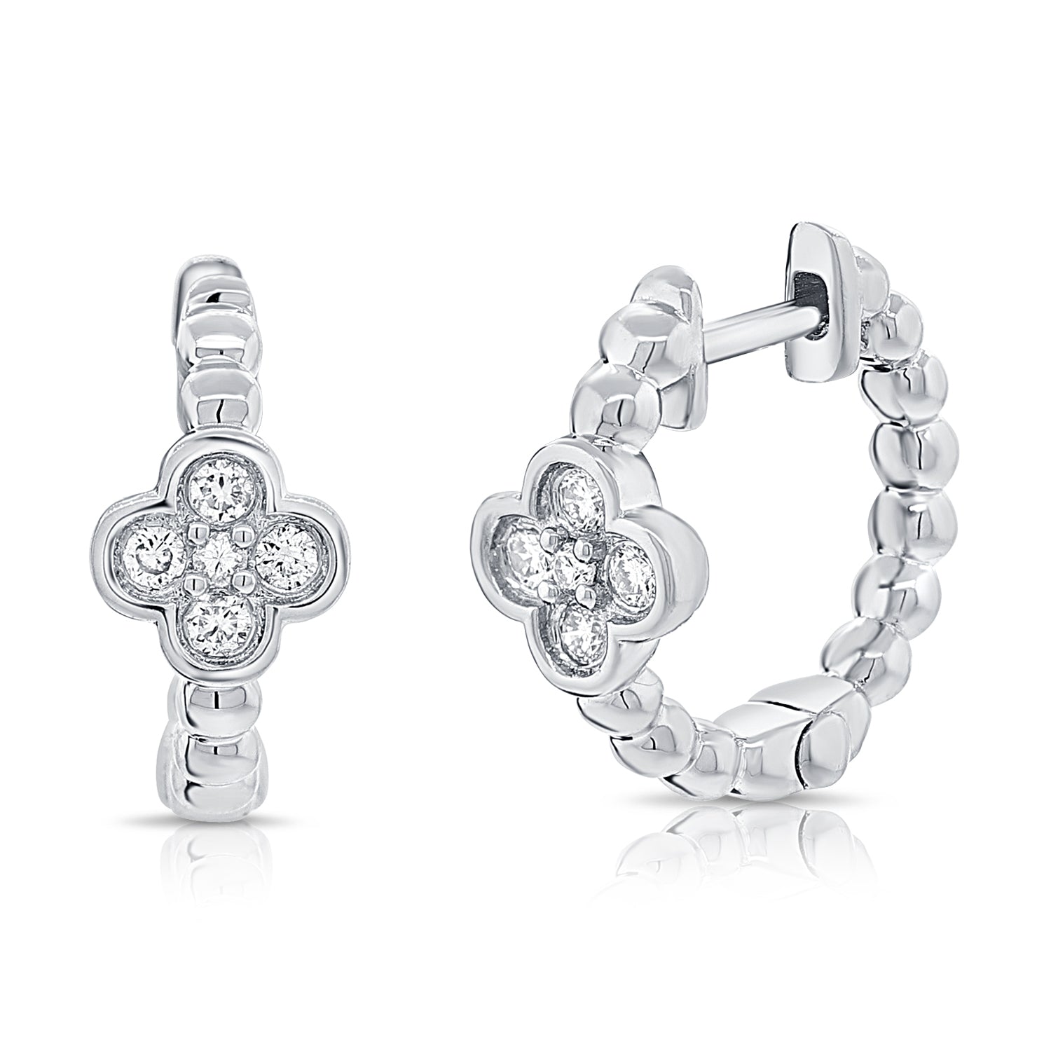 14K Gold Diamond Clover Huggie Earrings - 0.20 CT