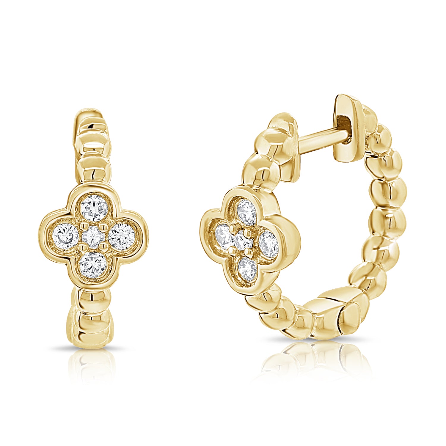 14K Gold Diamond Clover Huggie Earrings - 0.20 CT