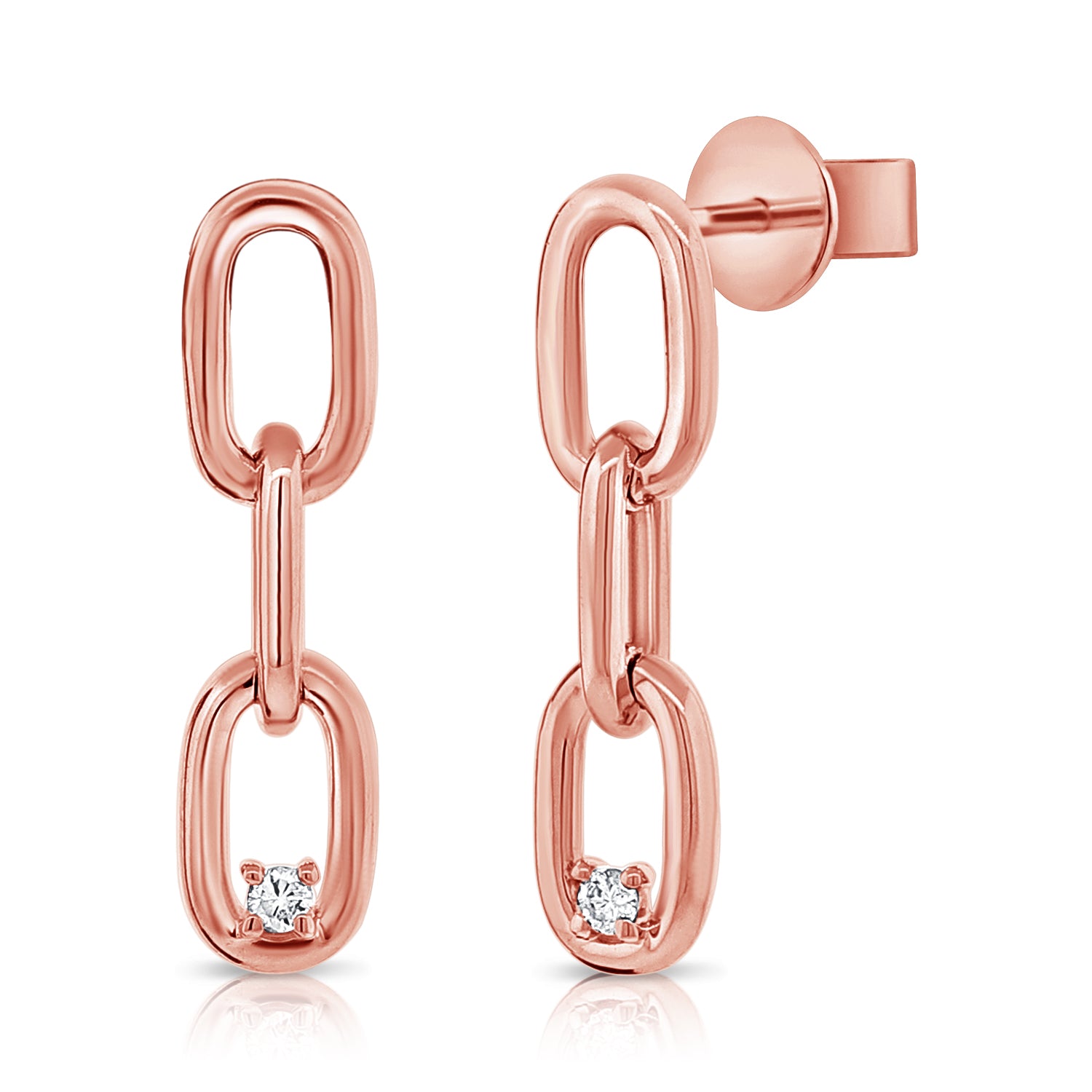 14K Gold Diamond Link Drop Earrings- 0.04 CT