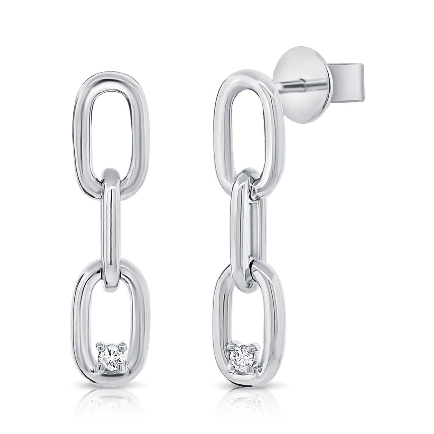 14K Gold Diamond Link Drop Earrings- 0.04 CT