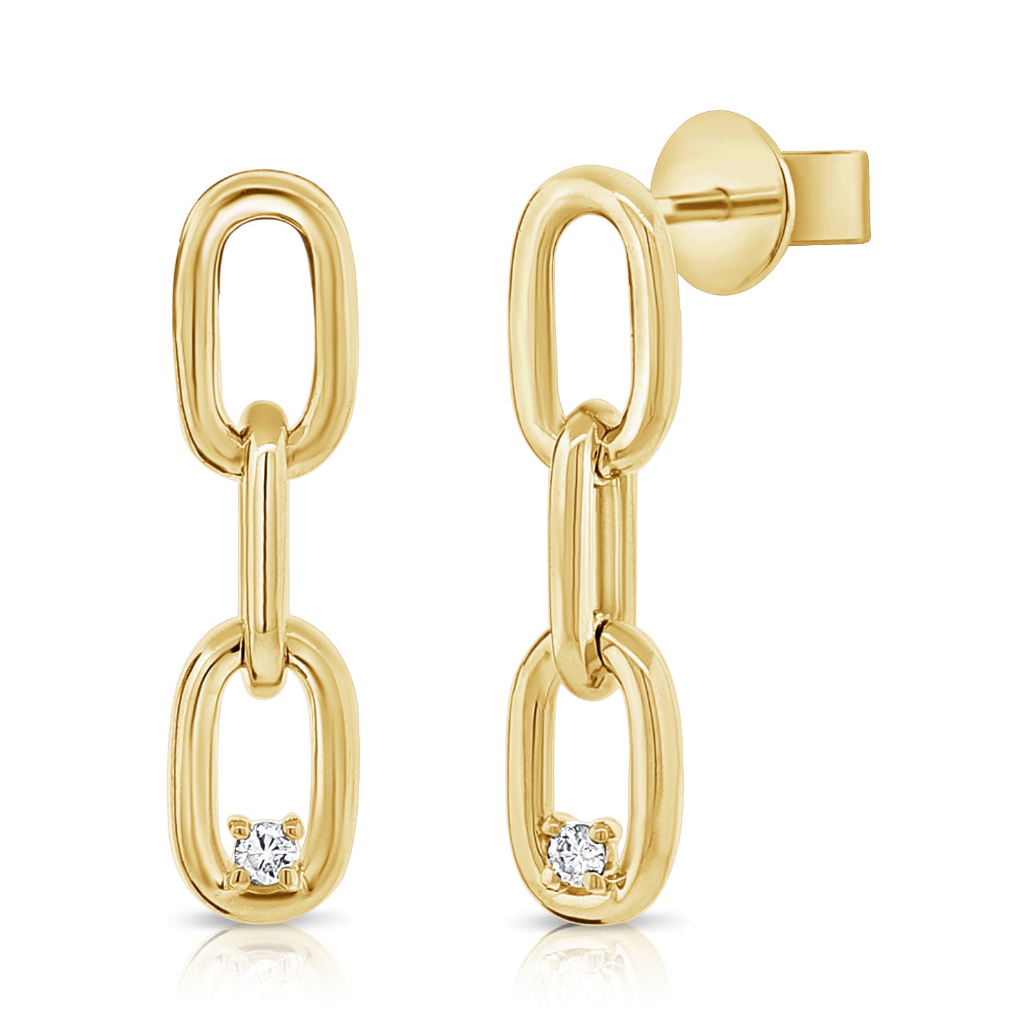 14K Gold Diamond Link Drop Earrings- 0.04 CT
