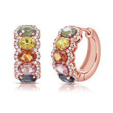Load image into Gallery viewer, 14K Gold Diamond &amp; Multi-Sapphire Huggie Earrings