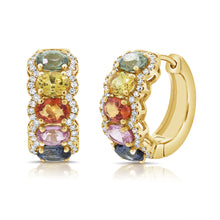 Load image into Gallery viewer, 14K Gold Diamond &amp; Multi-Sapphire Huggie Earrings