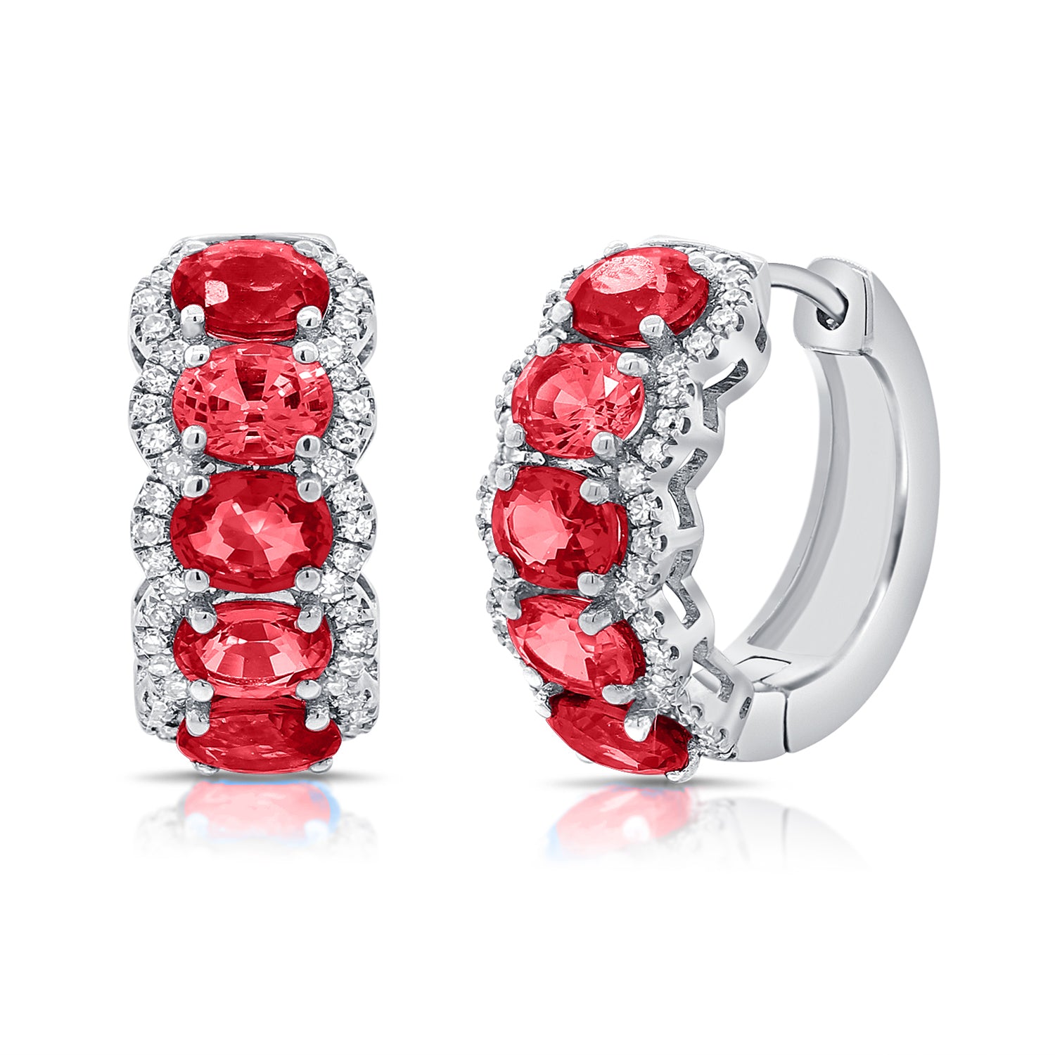 14K Gold Ruby & Diamond Hoop Earrings - 0.23 CT