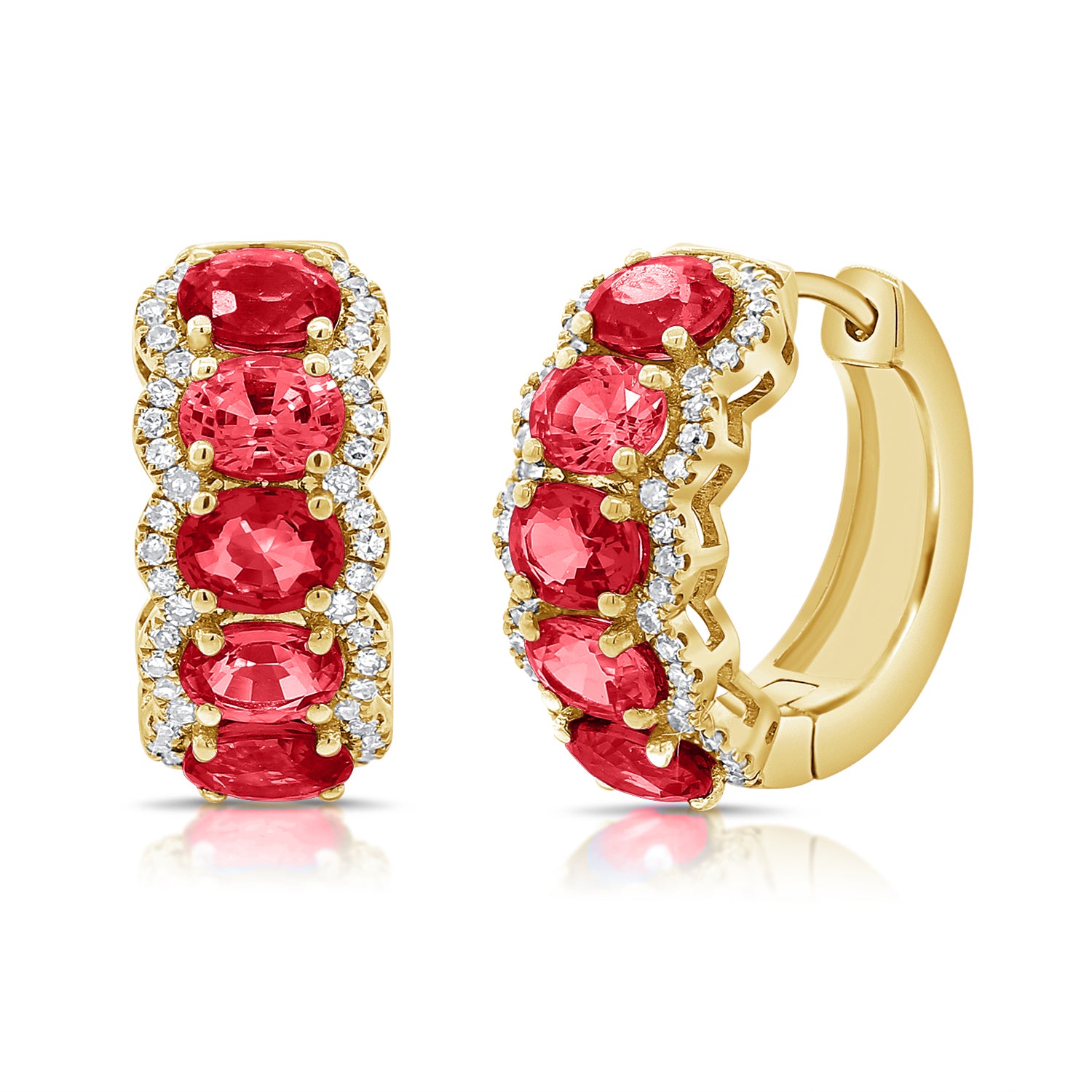 14K Gold Ruby & Diamond Hoop Earrings - 0.23 CT