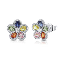 Load image into Gallery viewer, 14K Gold &amp; Multi-Color Gemstone Flower Stud Earrings