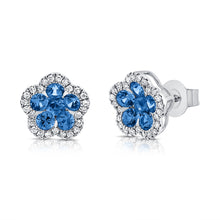 Load image into Gallery viewer, 14K Gold Sapphire &amp; Diamond Flower Stud Earrings