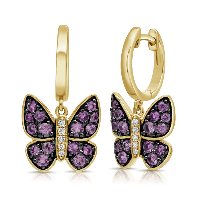 14K Gold Pink Sapphire & Diamond Butterfly Earrings