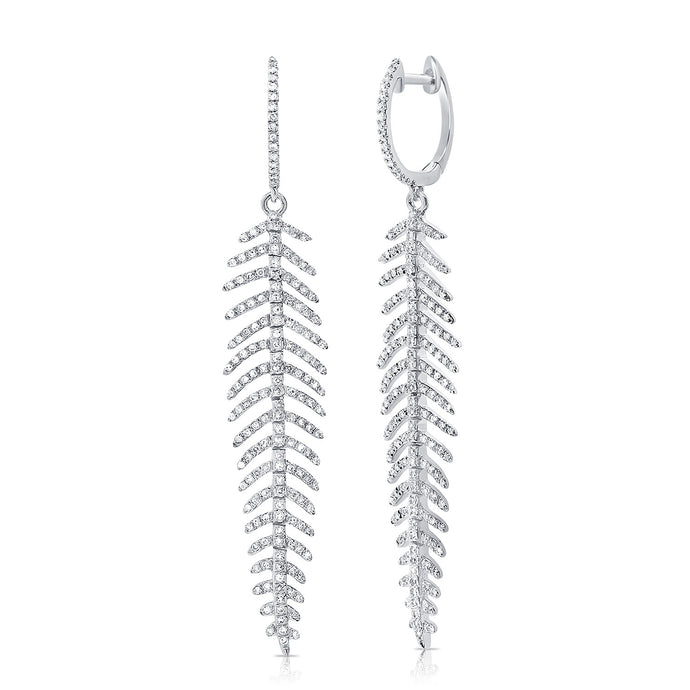 14K Gold & Diamond Feather Dangle Earrings