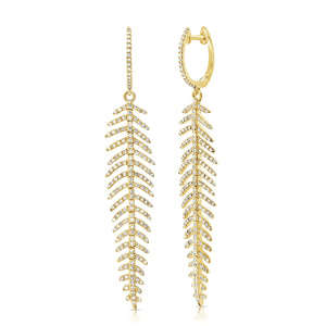 14K Gold & Diamond Feather Dangle Earrings