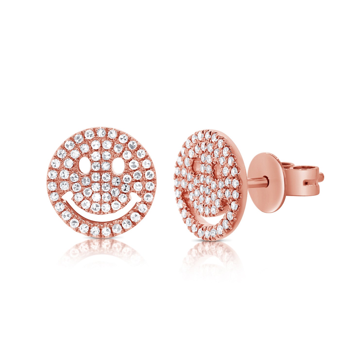 14K Gold Diamond Smiley Face Stud Earrings - 0.27 CT