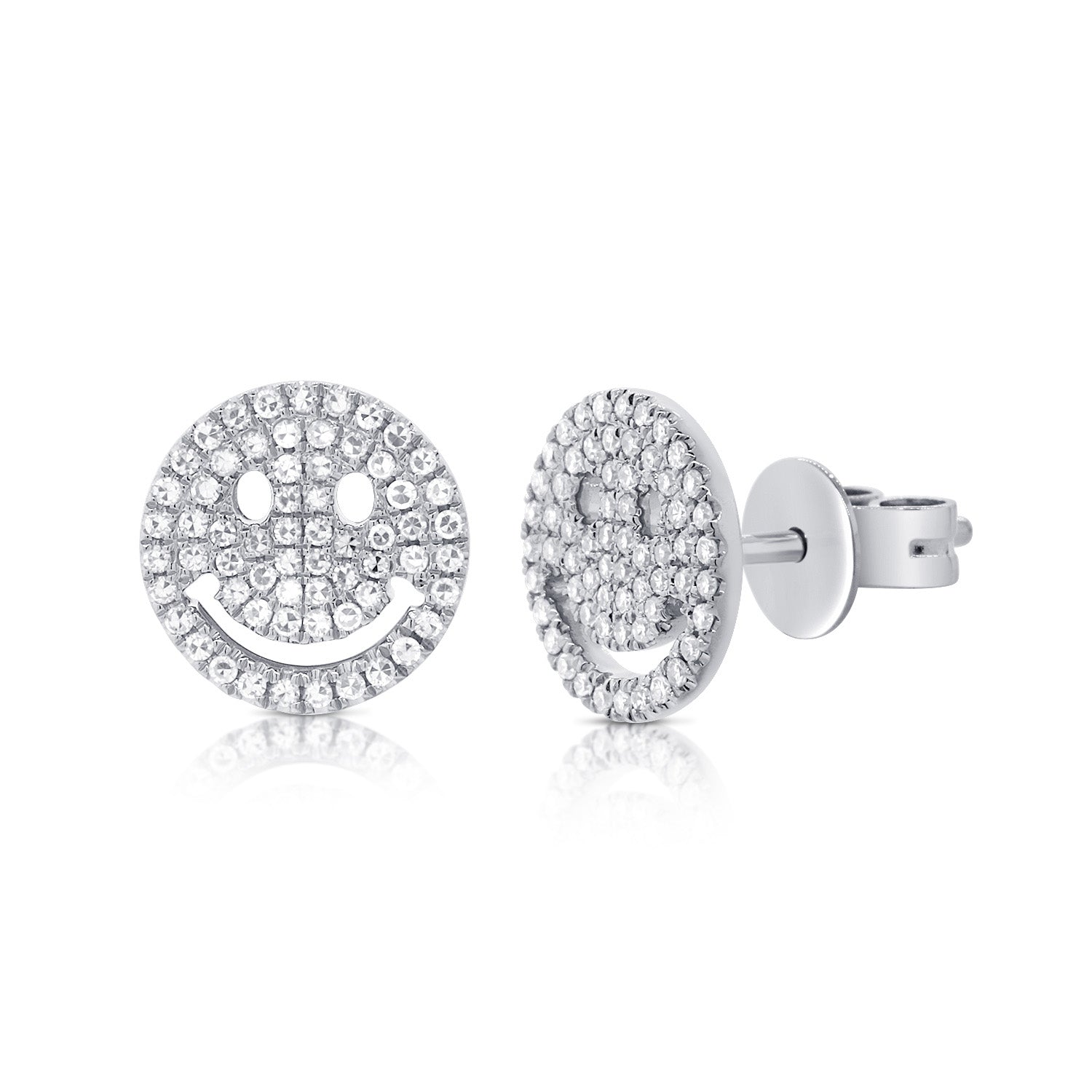 14K Gold Diamond Smiley Face Stud Earrings - 0.27 CT