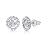 14K Gold Diamond Smiley Face Stud Earrings - 0.27 CT
